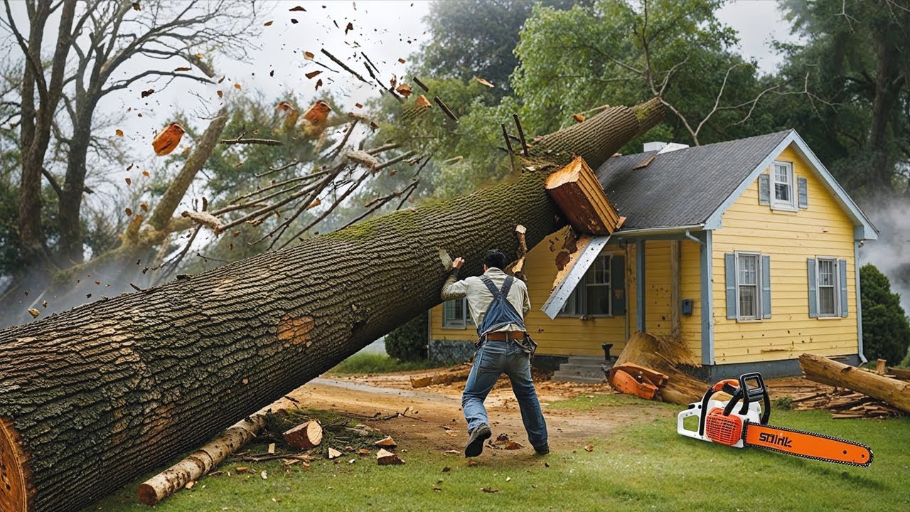 Dangerous Fastest Idiots Cutting Tree Fails Skill With Chainsaw | Tree Falling on Houses compilation