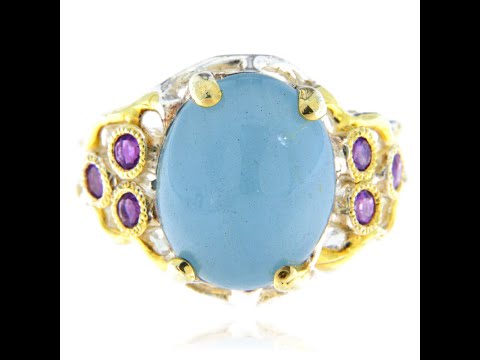 Inel Argint 925 Accente aurite Acvamarin Ametist Naturale - Eleganta si Distinctie