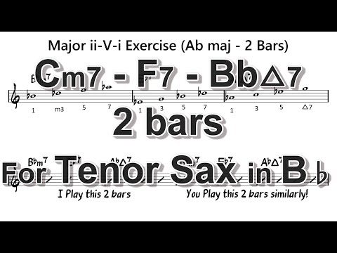 [ Cm7 - F7 - BbMaj7 ] 2 Bars ii - V - i exercises for Tenor Sax in Bb