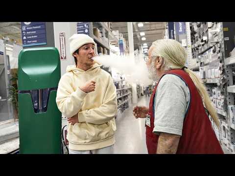 Aggressively Vaping in Employees Faces!