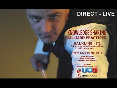 Billard français - Billiard E-Learning balkline 47/2 50 attempts to line position (82% success) 2016