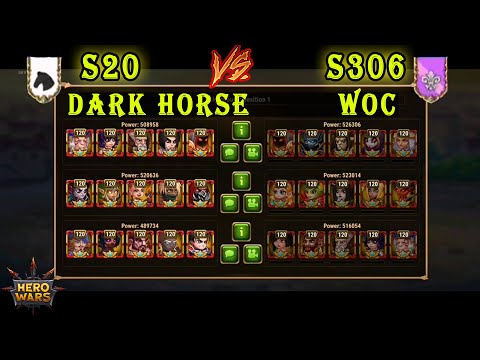 Dark Horse S20 VS WOC S306 Cross Server Battles | Hero Wars Mobile