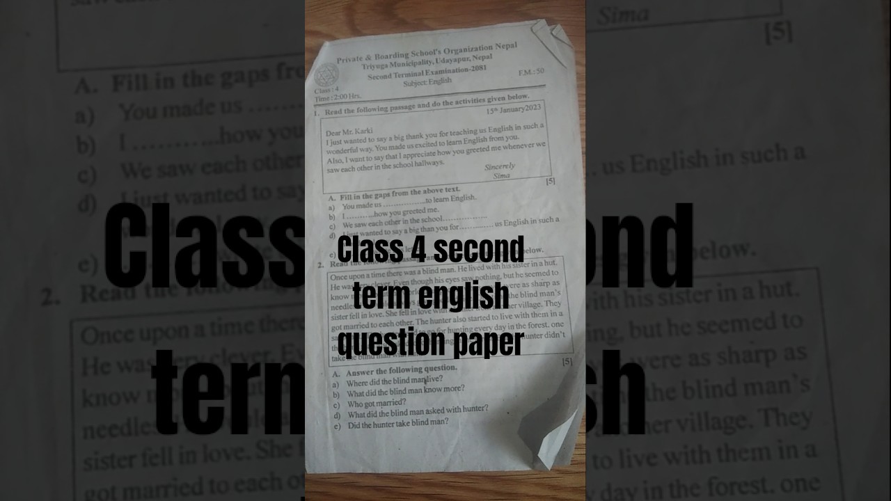 class 4 english question paper