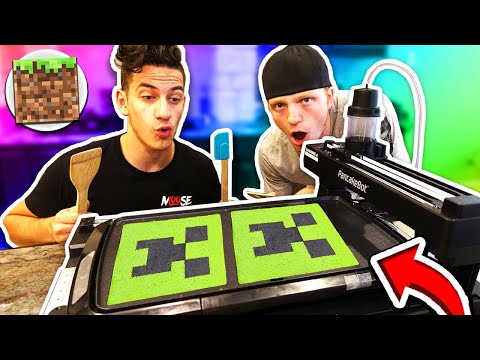 YOUTUBERS vs MINECRAFT PANCAKE ART ON PANCAKE BOT! (With UNSPEAKABLEGAMING & MOOSECRAFT!)