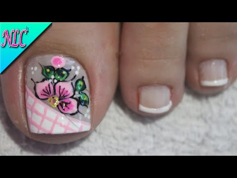 DISEÑO DE UÑAS PARA PIES FLOR Y FRANCÉS ¡Muy Fácil! – FRENCH NAIL ART – FLOWERS NAIL ART – NLC
