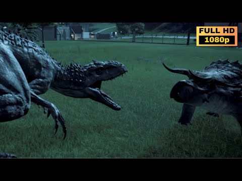 Nasutoceratops vs Indominus Rex vs Ouranosaurus 乌拉诺龙! Who wins? | Jurassic World Evolution