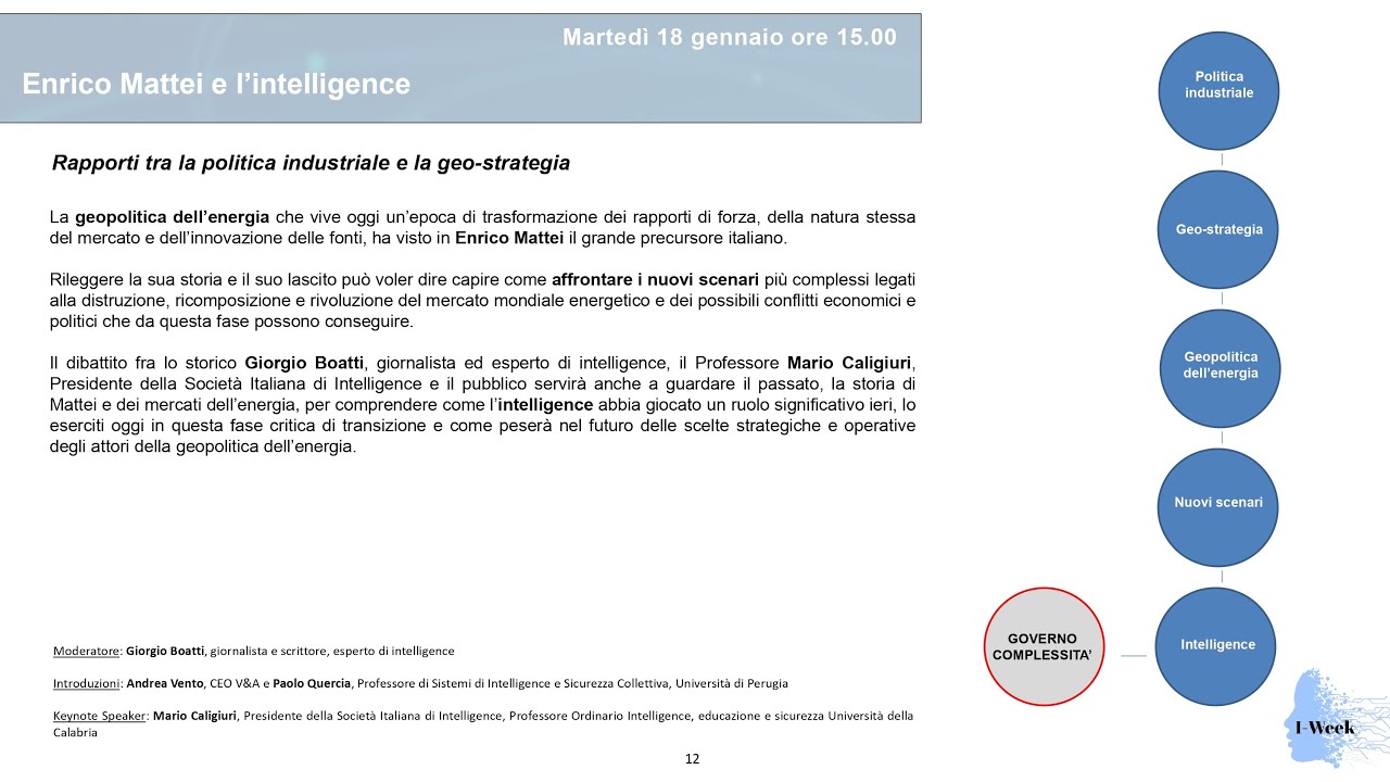 Enrico Mattei e l'intelligence (Presentazione del libro di Mario Caligiuri) 18/01/2022