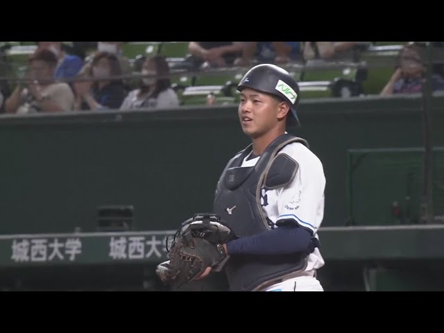 【ファーム】ルーキーのライオンズ・野田海人 矢のような送球で盗塁を防ぐ!!  2023年9月22日 埼玉西武ライオンズ 対 横浜DeNAベイスターズ