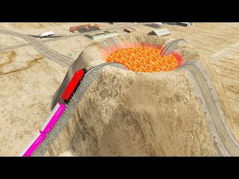 Trains vs Giant Bulge with Giant Volcano - BeamNG.Drive