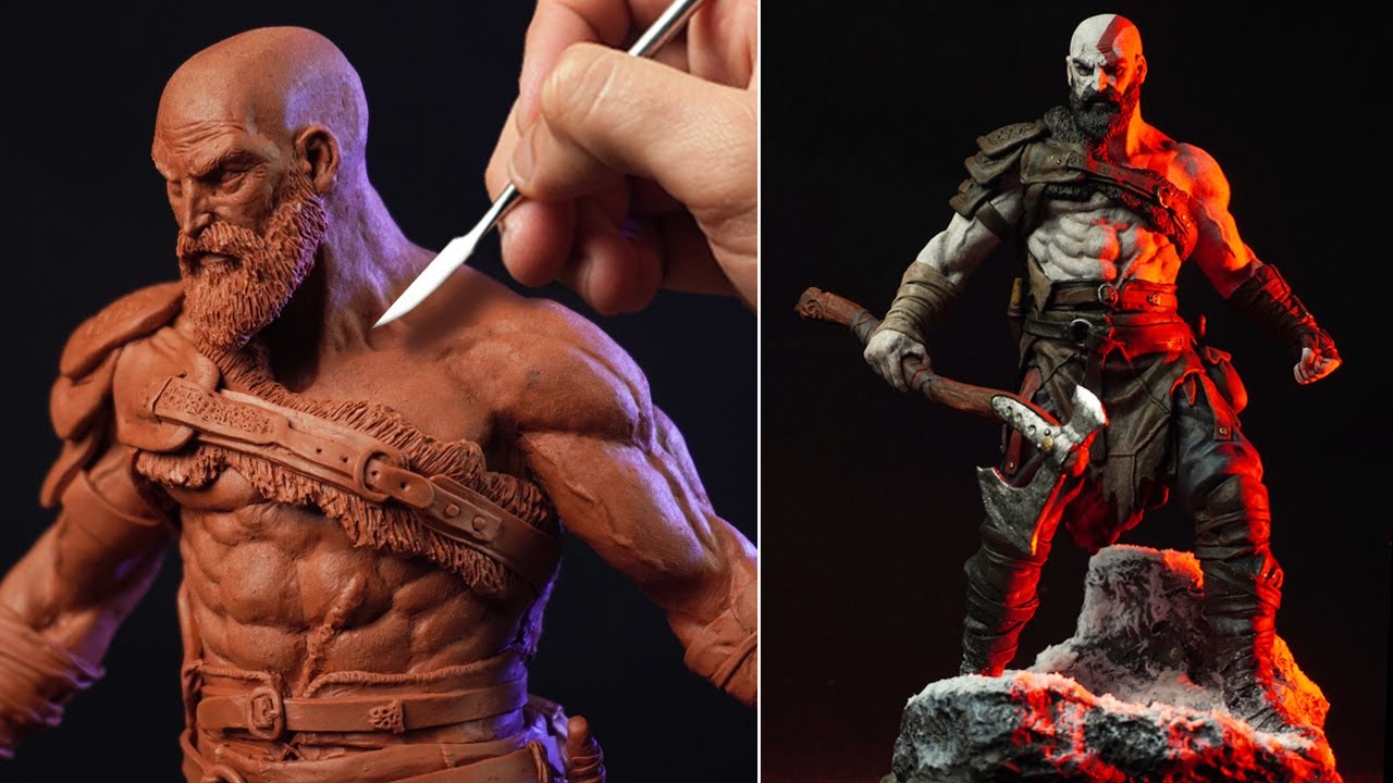 sculpture of kratos timelapse tutorial by dr garruda