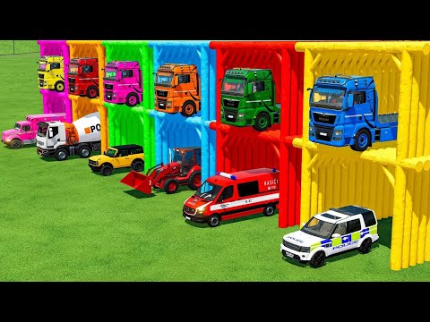 TRANSPORTING CARS, AMBULANCE, POLICE CARS, FIRE TRUCK, MONSTER TRUCK OF COLORS! WITH TRUCKS! - FS 22