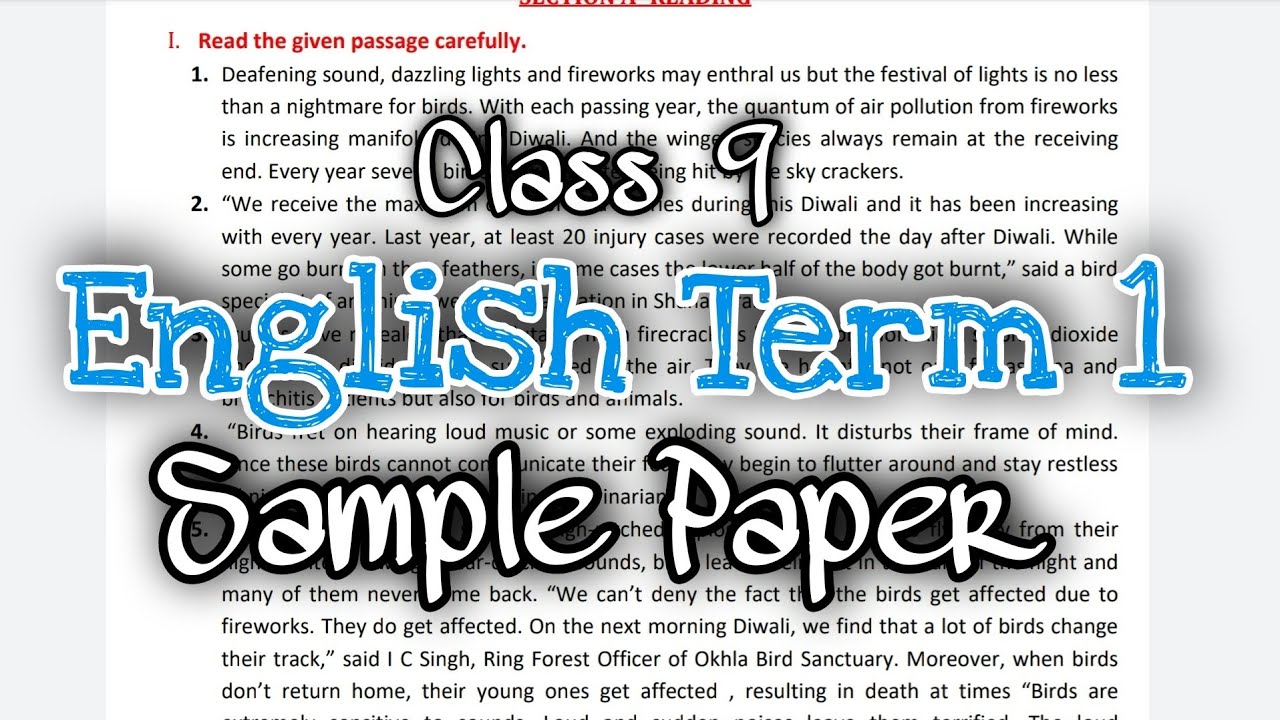 Class 9 English Term 1 Sample paper 2021-22 (Literature/Grammar/Reading/Writing