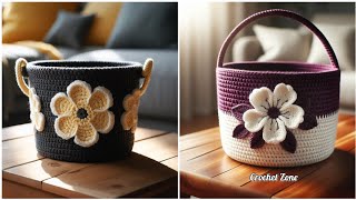 DIY Crochet Flower Bucket Design | Simple & Stylish. #crochet #diy #knitting #homedecor 