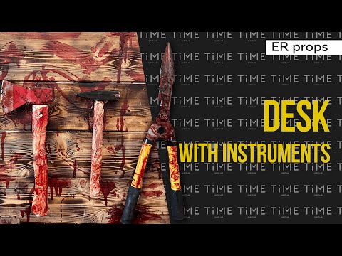 Desk with instruments. Escape room SERIAL KILLER. Props for the escape room