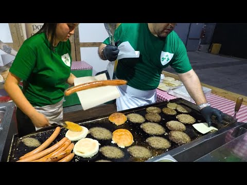 Irish Street Food. Fast Cooking of Angus Beef Burgers & Hot Dog