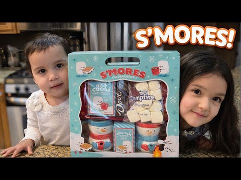 Daddy Surprises Armine & Adina -Making S'mores & Hot Cocoa | Winter KidsActivities
