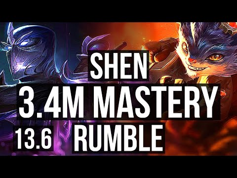 SHEN vs RUMBLE (TOP) | 3.4M mastery, 1300+ games, 4/2/14, Rank 8 Shen | KR Grandmaster | 13.6