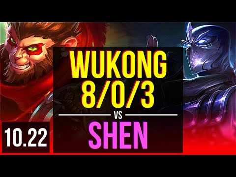 WUKONG vs SHEN (TOP) | 8/0/3, 1.4M mastery, Legendary, 300+ games | EUW Diamond | v10.22