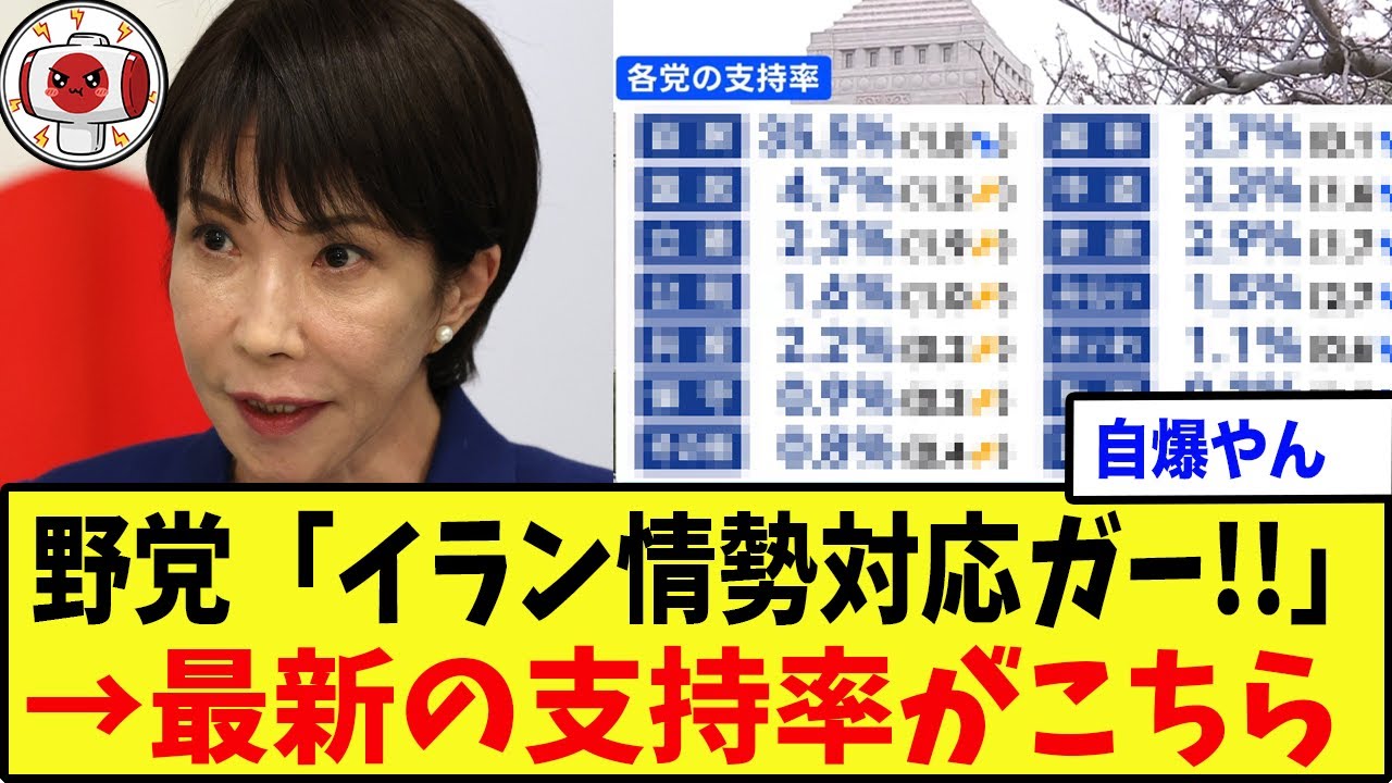 【悲報】野党「イラン情勢対応ガー！」→最新の支持率を見せられた結果…