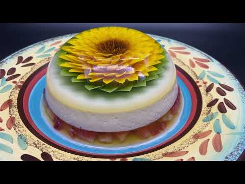 Sunflower jelly cake with mousse and fruit
