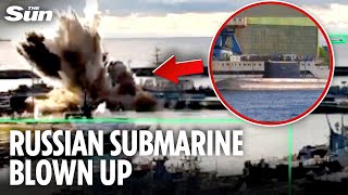 Download lagu Dramatic moment Russian sub is BLOWN UP and sunk by Ukraine's underwater Sea Baby drone mp3