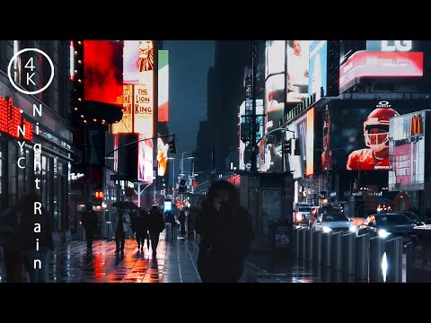 NYC Nightfall in the Rain - Midtown Manhattan, New York 4K in 3D Audio