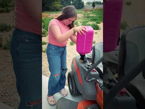 2.5G Tuff Jug with Ripper Cap filling Riding Lawn Mower