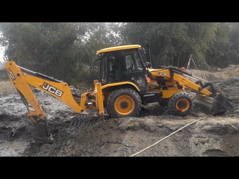 JCB Backhoe 3DX Machine Working For New Bridge Construction