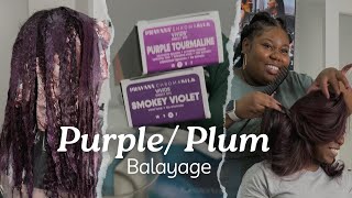 PURPLE Balayage on NATURAL 4c HAIR | Step by Step | How To Highlight and color | Silk Press