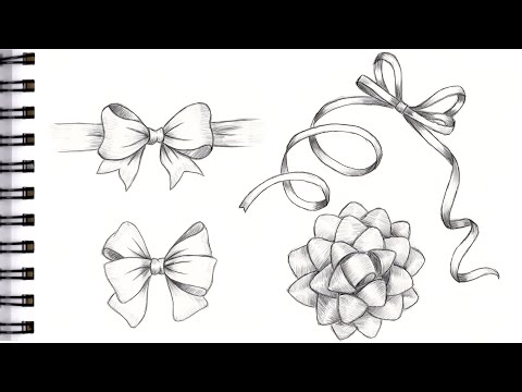 How To Draw a Bow Step by Step Pencil Drawing Tutorial. Realistic bows with ribbon sketch.