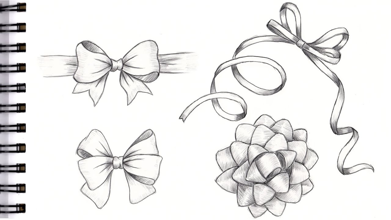How To Draw a Bow Step by Step Pencil Drawing Tutorial. Realistic bows with ribbon sketch.