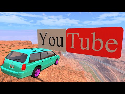 High Speed Jumps Over YouTube Logo In Canyon - BeamNG Drive Jumps (Crash Test)
