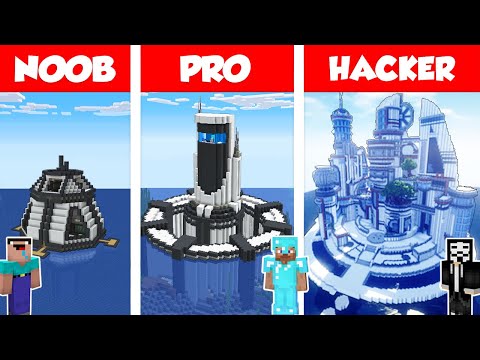 Minecraft NOOB vs PRO vs HACKER:  WATER BASE BUILD CHALLENGE in Minecraft - HOUSE ON WATER