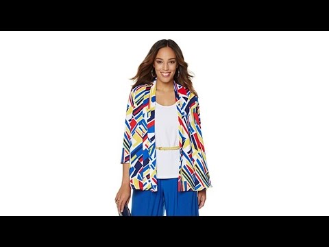 Slinky Brand 3/4Sleeve Printed Jacket with Shawl Collar