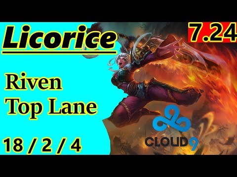 C9 Licorice as Riven Top Lane - S7 Patch 7.24 - NA Challenger - Full Gameplay