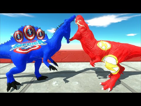 CAPTAIN AMERICA SPINOSAURUS vs FLASH T REX DEATH RUN - Jurassic World Evolution 2