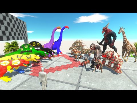 Fps Avatar vs 2 Spinosaurus vs 2 T-rex vs 2 Brachiosaurus Champions Speed Race Battle Simulator