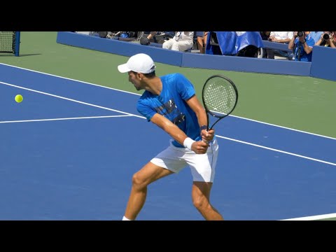 Novak Djokovic Backhand Slow Motion (Practice vs Match) - Tennis Backhand Technique Court Level View