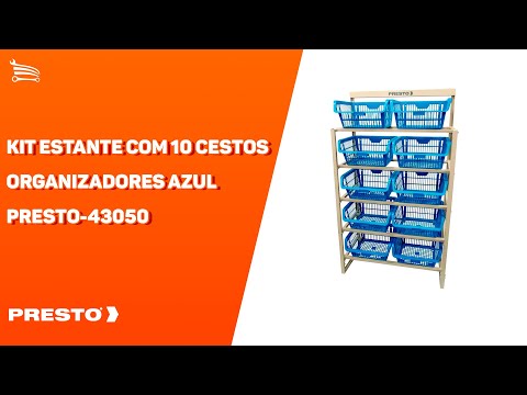 Kit Estante com 10 Cestos Organizadores Azul - Video