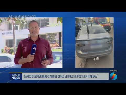 Carro desgovernado atinge cinco veículos e poste em Itaberaí
