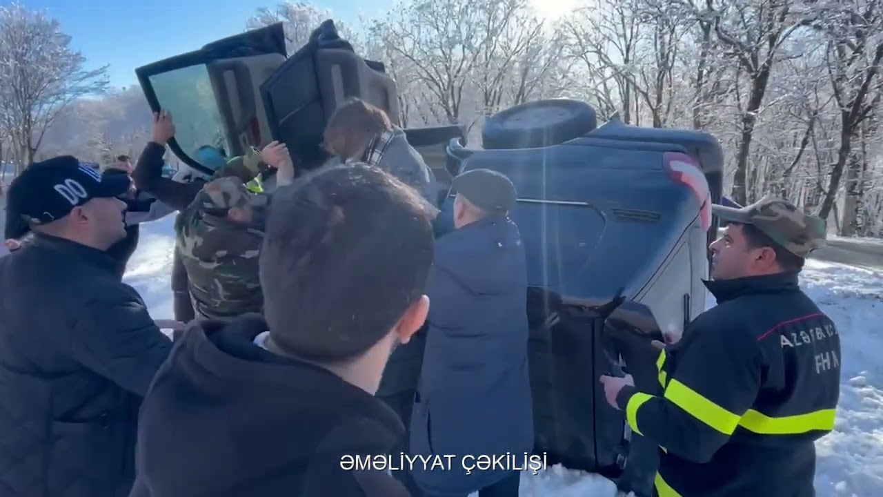 İsmayıllıda buz bağlayan yolda avtomobil aşıb VİDEO