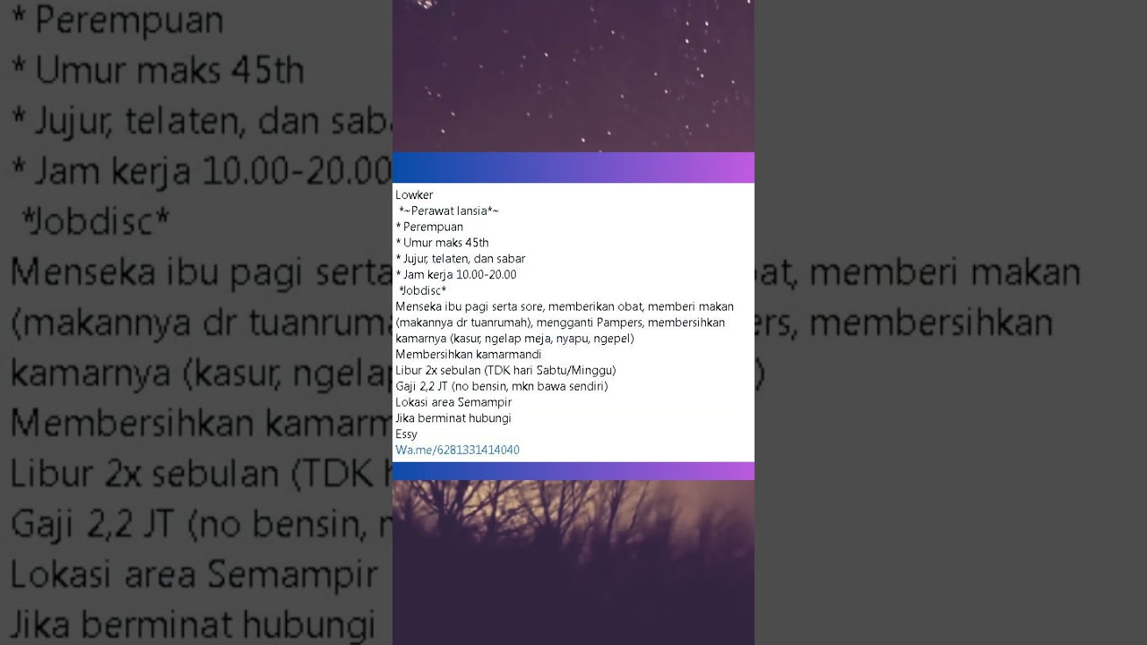 info lowongan kerja Perawat Lansia#shorts   info cek deskripsi