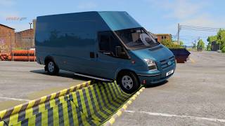 Trucks cars and bus Vs speed bumps large gutter and mega jump and trampoline BeamNG part 7