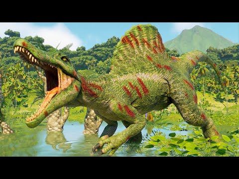 2x TYRANNOSAURUS REX vs 2x SPINOSAURUS (DINOSAURS BATTLE) - Jurassic World Evolution 2
