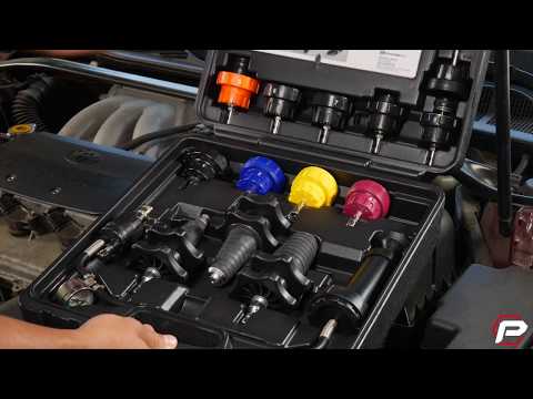 Test cooling system pressure quickly with the Powerbuilt 22 Piece cooling system pressure test kit