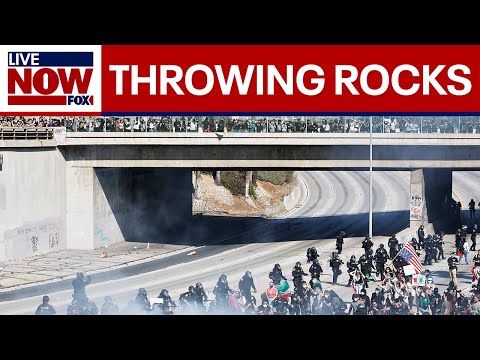 Video | Anti-ICE protesters throw rocks at California law enforcement vehicles on freeway in Los Angeles