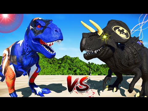 (Jurassic World Evolution🌍) Captain America T-Rex VS Batman Ultimasaurus Dinosaurs Fight
