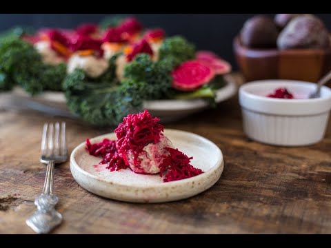 Traditional Polish gefilte fish with beet chrein