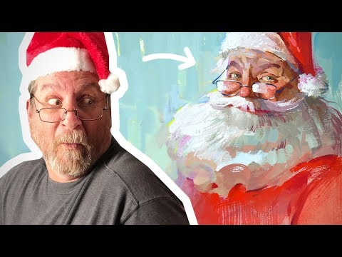 Painting Aaron Blaise as Santa Claus using Gouache