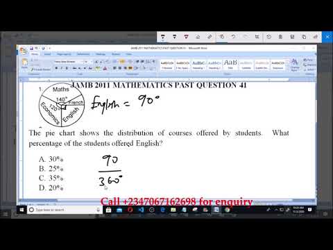 JAMB 2011 MATHEMATICS PAST QUESTION 41 Pie Chart